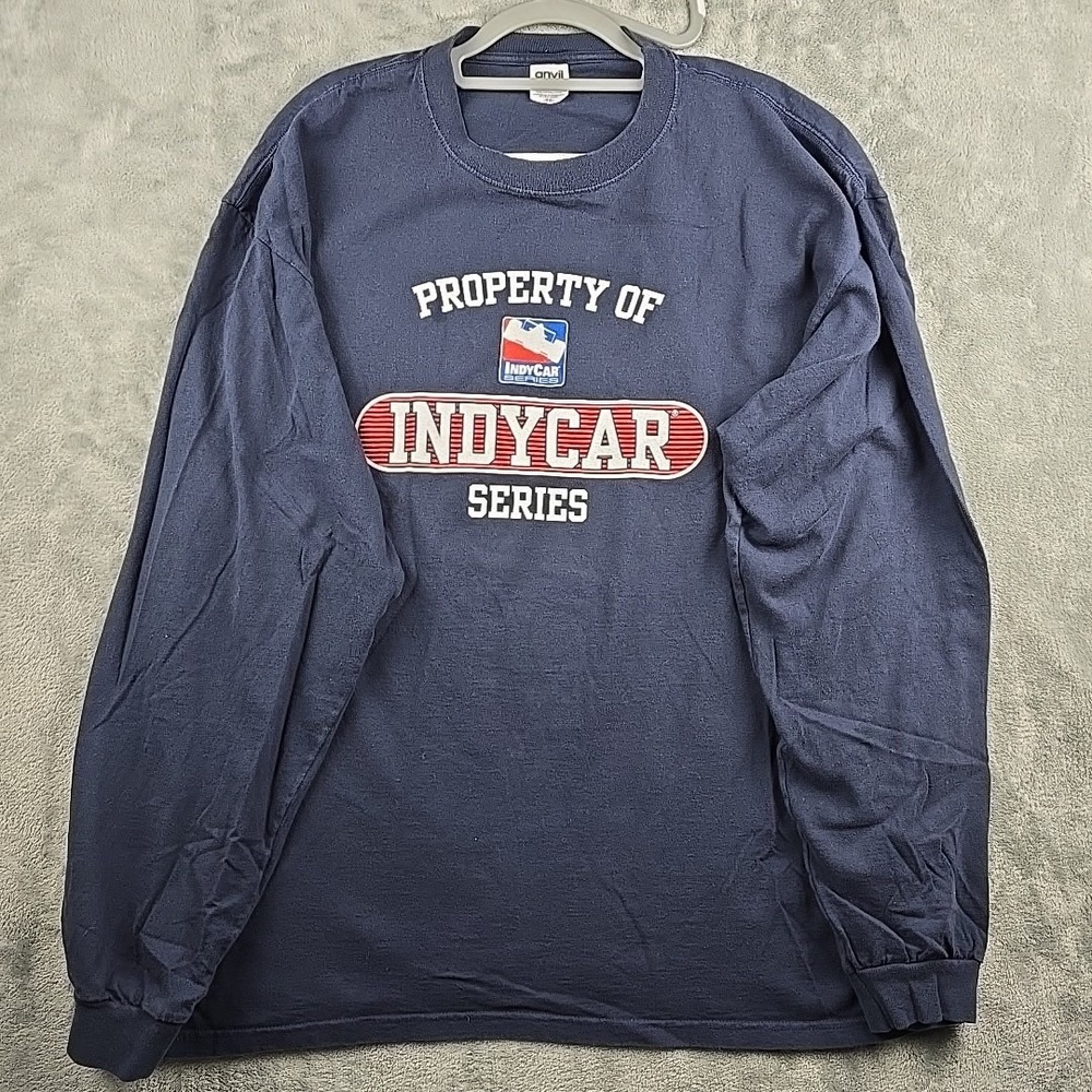 Vintage‎ Indy Car Series Graphic Print Shirt Mens 2X Navy Blue Anvil Long Sleeve